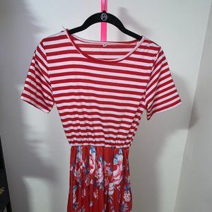 Red Floral Stripe Dress